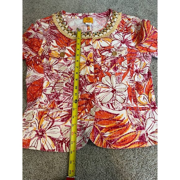 Ruby Rd Floral Beaded Jacket Womens M Multicolor Tropical Print Cotton Blend - Picture 5 of 10